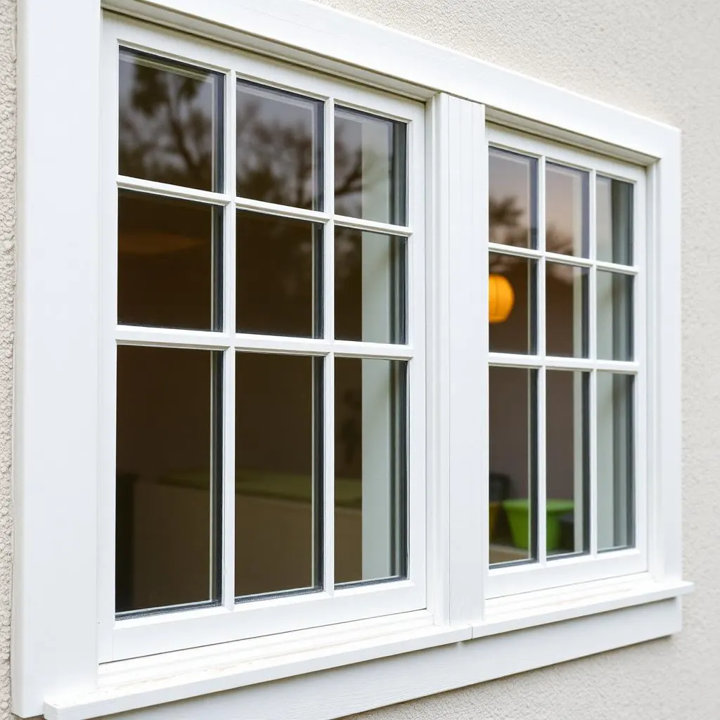 Window contractor measuring an opening while homeowners look on